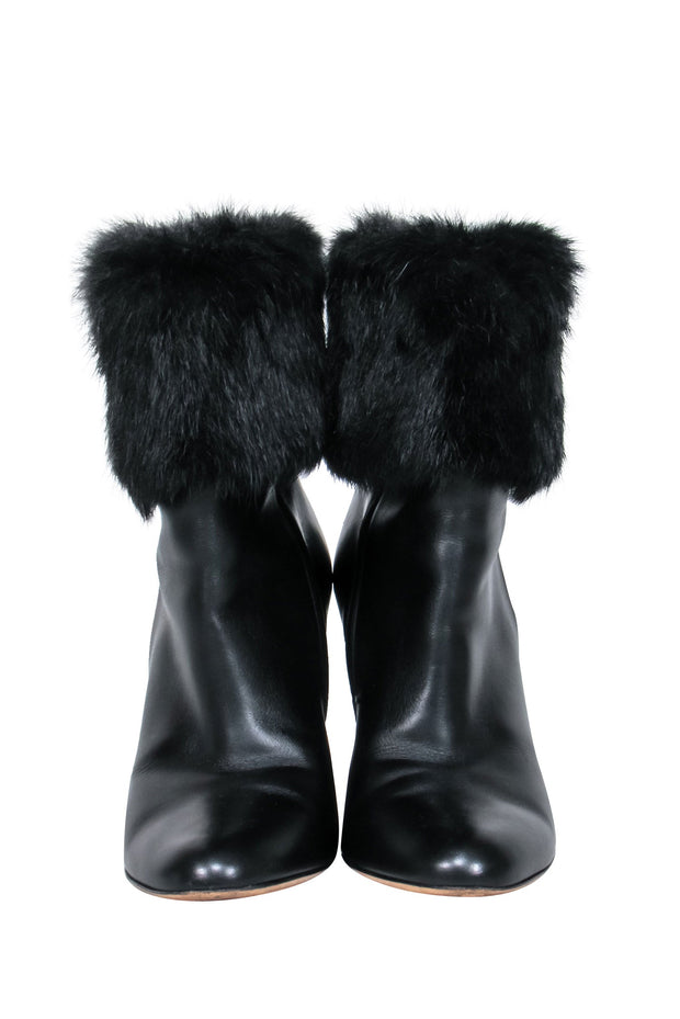 Current Boutique-Ferragamo - Black Leather Ankle Booties w/ Fox Fur Sz 7