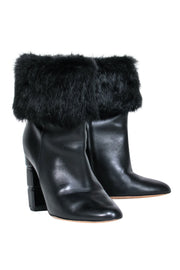 Current Boutique-Ferragamo - Black Leather Ankle Booties w/ Fox Fur Sz 7