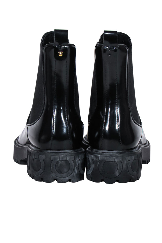Current Boutique-Ferragamo - Black Leather Block Heel Booties Sz 9.5