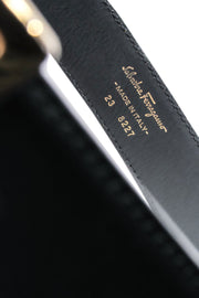 Current Boutique-Ferragamo - Black Leather Gold Buckle Belt Sz 000