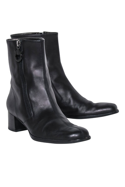 Current Boutique-Ferragamo - Black Leather Short Boots Sz 8.5