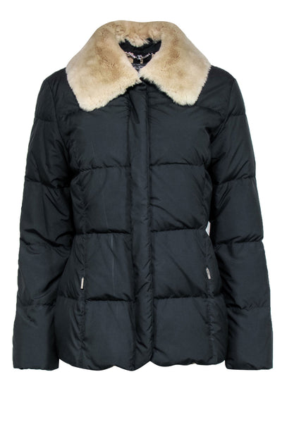 Current Boutique-Ferragamo - Black Puffer Coat w/ Tan Lapin Fur Trim Sz 8