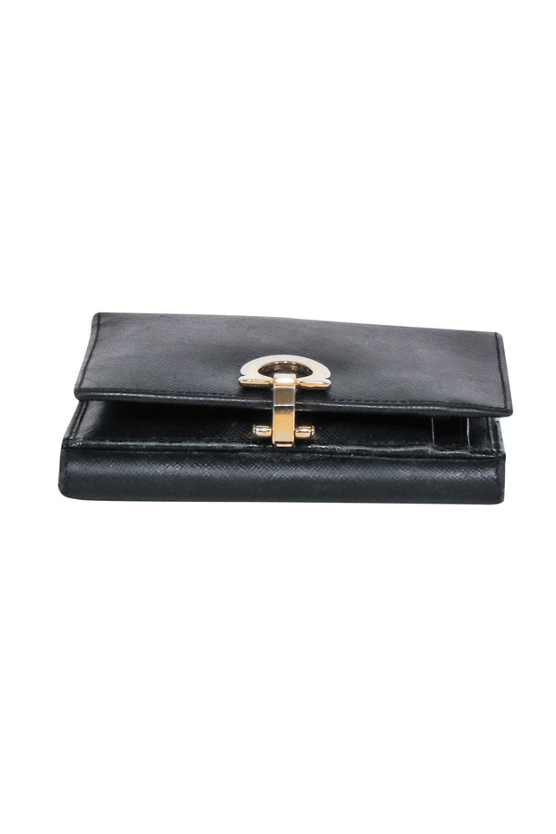 Current Boutique-Ferragamo - Black Saffiano Leather Wallet w/ Gold Closure