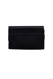 Current Boutique-Ferragamo - Black Satin Bow Front Clutch w/ Thin Gold Chain Strap