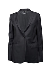 Current Boutique-Ferragamo - Black Wool Blend Single Button Blazer Sz 6