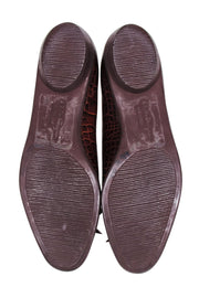 Current Boutique-Ferragamo - Brown Croc Embossed Leather Bow Toe Flats Sz 7