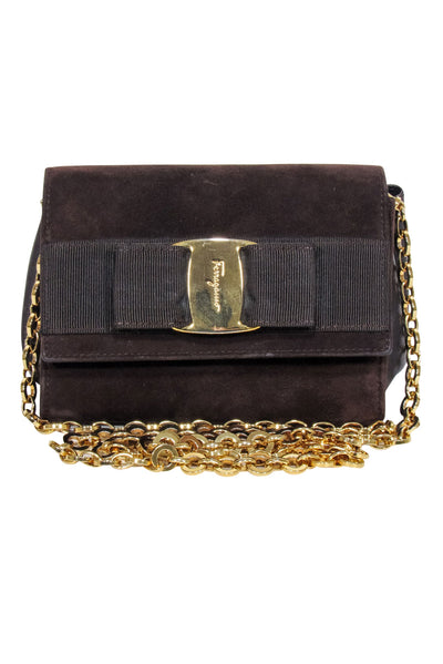 Current Boutique-Ferragamo - Brown Suede Mini Bag w/ Gold Chain Strap