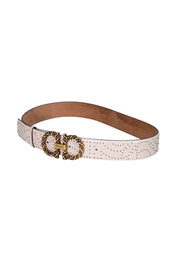 Current Boutique-Ferragamo - Cream Leather Studded Belt w/ Signature Buckle Sz M