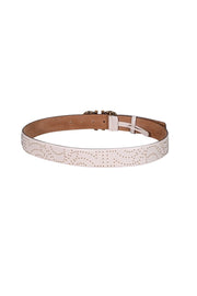 Current Boutique-Ferragamo - Cream Leather Studded Belt w/ Signature Buckle Sz M