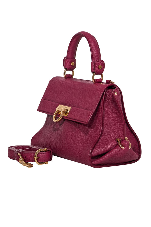 Current Boutique-Ferragamo - Dark Pink Pebbled Leather Satchel Bag