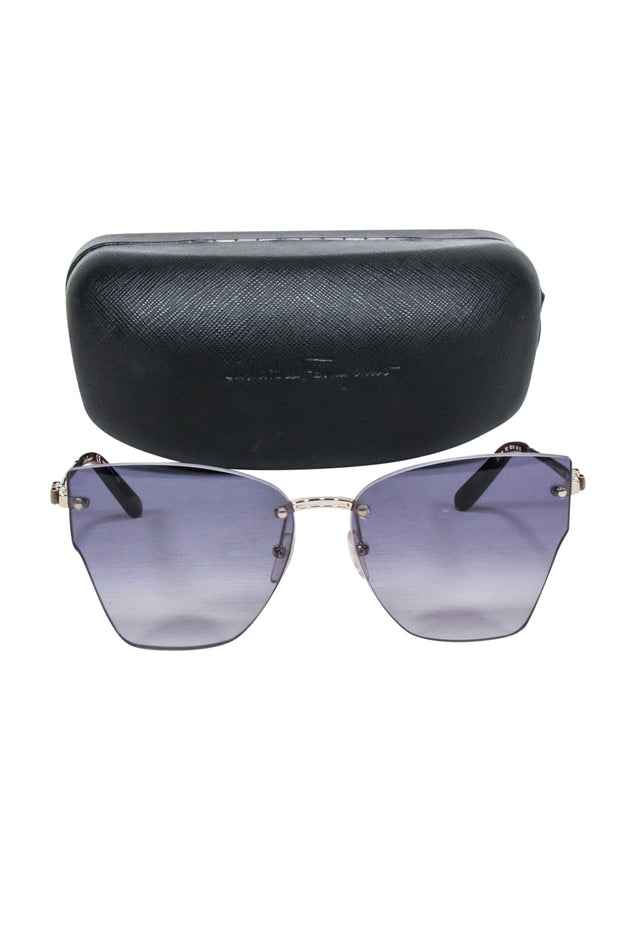 Current Boutique-Ferragamo - Gradient Purple Lens Large Frameless Sunglasses