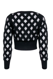 Current Boutique-Fleur Du Mal - Black Cropped Cardigan w/ Sheer Diamond Pattern Sz S
