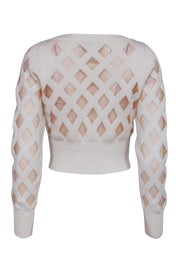 Current Boutique-Fleur Du Mal - Cream Cropped Cardigan w/ Sheer Diamond Pattern Sz M