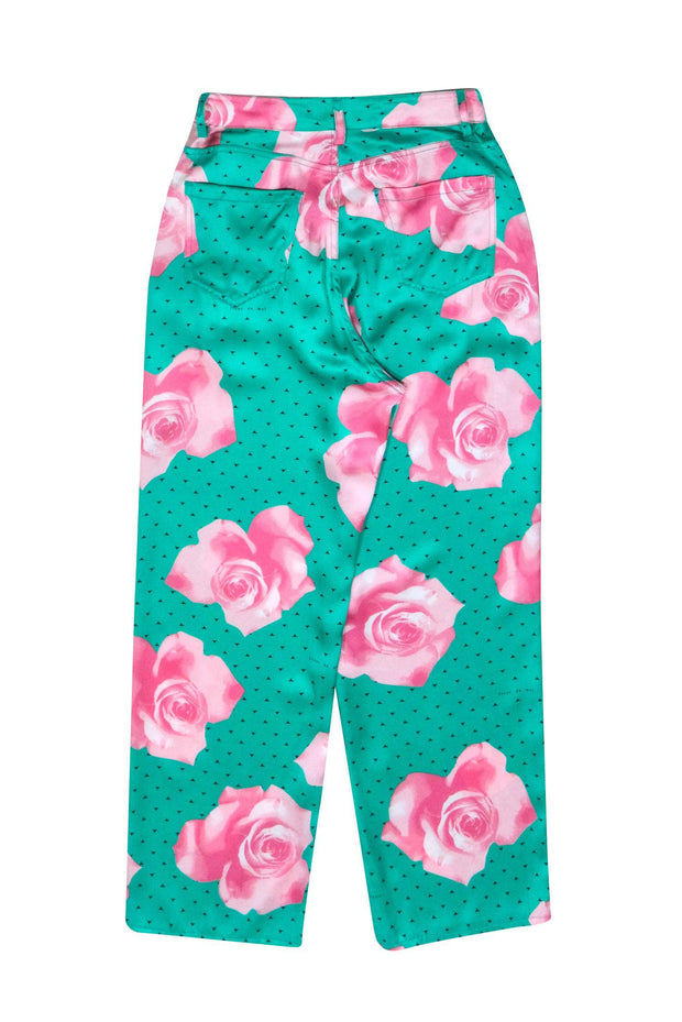 Current Boutique-Fleur Du Mal - Green & Pink Floral Silk Pants Sz 2