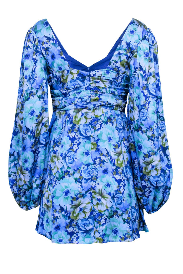Current Boutique-For Love & Lemons - Blue & Green Floral Print Long Sleeve Mini Dress Sz L