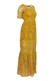 Current Boutique-For Love & Lemons - Mustard Yellow Embroidered Eyelet Lace Maxi Dress Sz XS