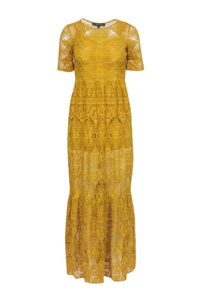 For Love & Lemons - Mustard Yellow Embroidered Eyelet Lace Maxi Dress Sz XS