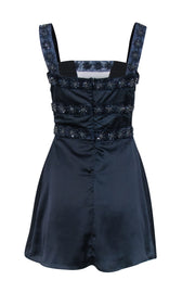 Current Boutique-For Love & Lemons - Navy Sleeveless Beaded Trim Mini Dress Sz S