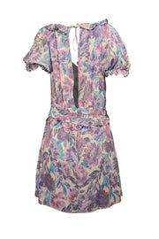 Current Boutique-For Love & Lemons - Purple, Turquoise, & Off-White Floral Print Chiffon Mini Dress Sz M