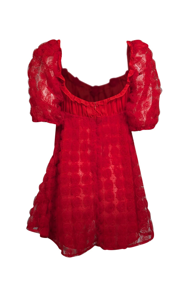 Current Boutique-For Love & Lemons - Red Floral Chiffon Puff Sleeve Mini Dress Sz L