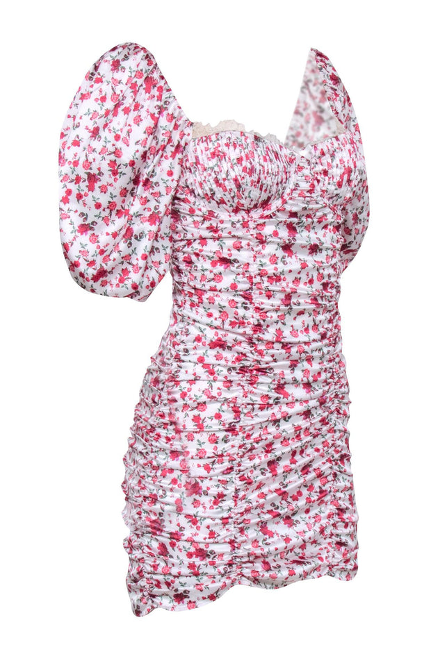 Current Boutique-For Love & Lemons - White & Pink Floral Puff Sleeve Dress Sz S