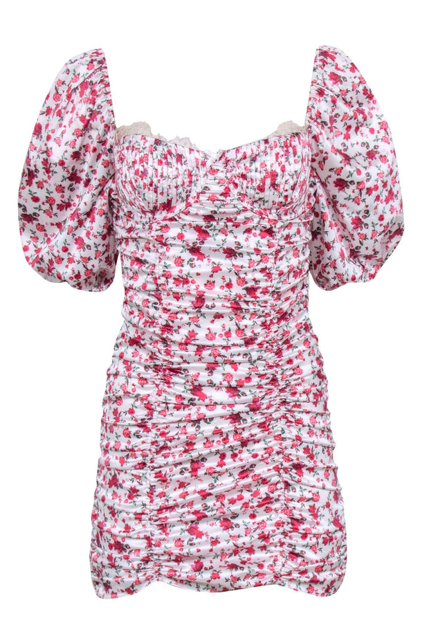 Current Boutique-For Love & Lemons - White & Pink Floral Puff Sleeve Dress Sz S