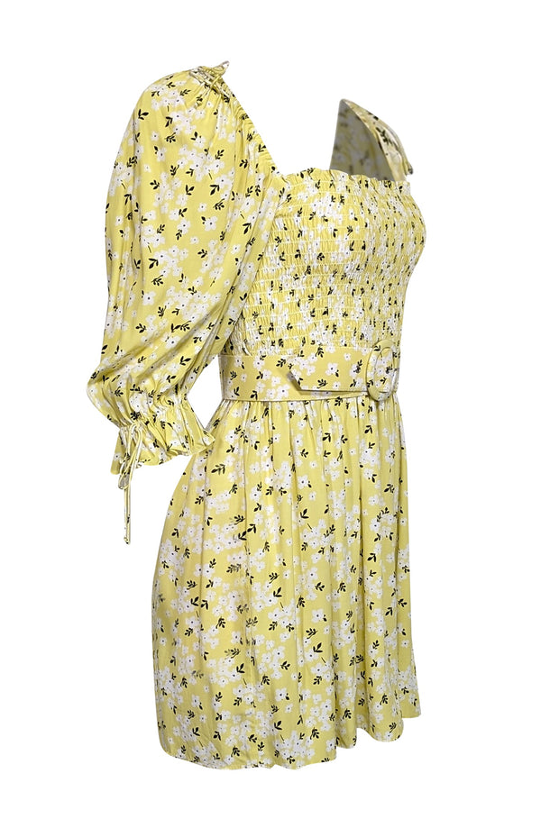 Current Boutique-For Love & Lemons - Yellow w/ White & Black Floral Print Puff Sleeve Mini Dress Sz S