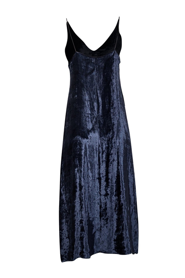 Current Boutique-Forte Forte - Navy Crushed Velvet V-neck Dress w/ Front Slit Sz 4