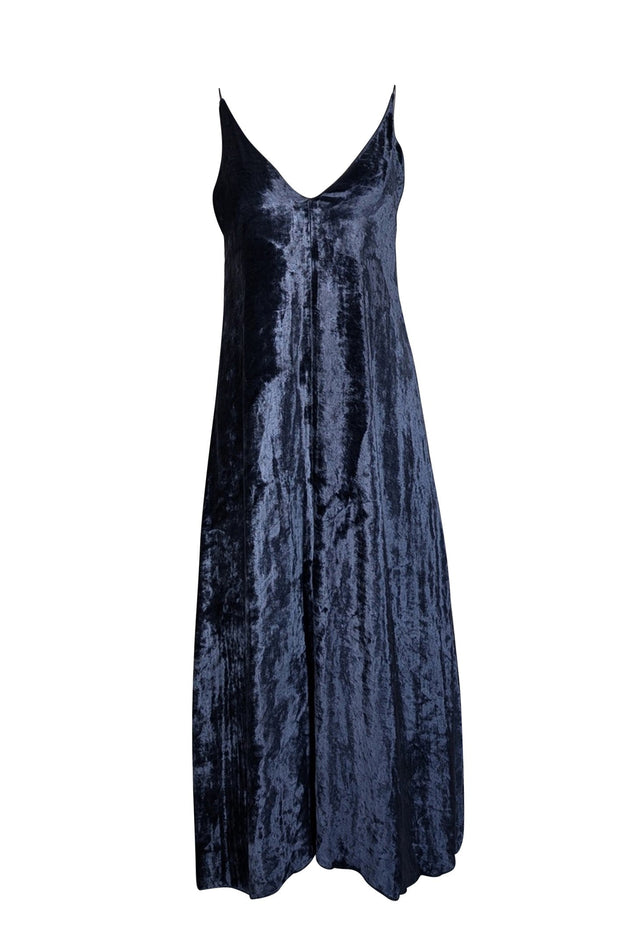 Current Boutique-Forte Forte - Navy Crushed Velvet V-neck Dress w/ Front Slit Sz 4