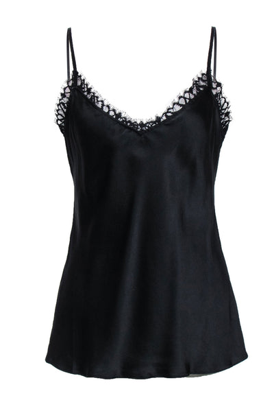 Current Boutique-Frame - Black Silk Cami Top w/ Lace Trim Sz M