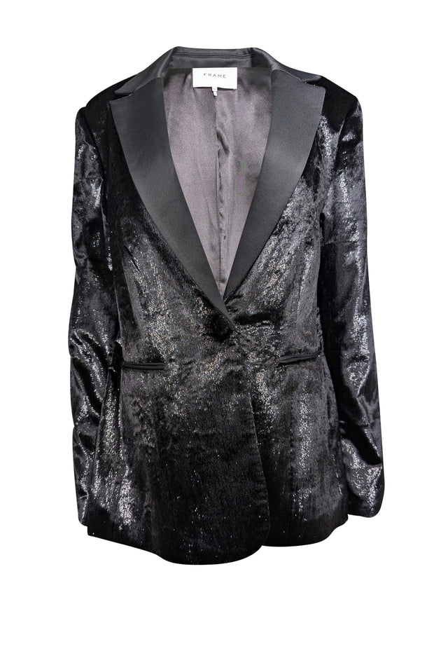 Current Boutique-Frame - Black Velvet Metallic Blazer Sz 10