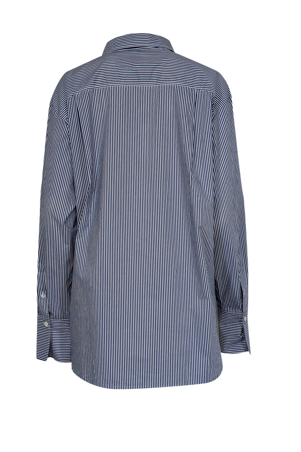 Current Boutique-Frame - Blue & Black Striped Organic Cotton Oversized Shirt Sz L