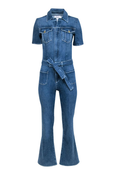 Current Boutique-Frame - Blue Denim Short Sleeve Belted Jumpsuit Sz XS