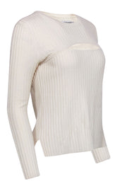 Current Boutique-Frame - Cream Ribbed Sweater w/ Cutouts Sz M