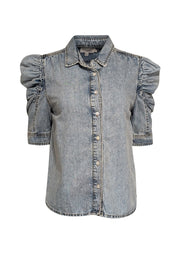 Current Boutique-Frame - Light Wash Denim Puff Sleeve Top Sz S