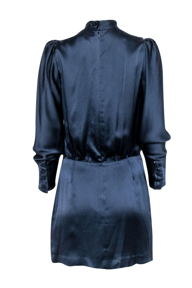 Current Boutique-Frame - Navy Silk Faux Wrap Dress Sz S