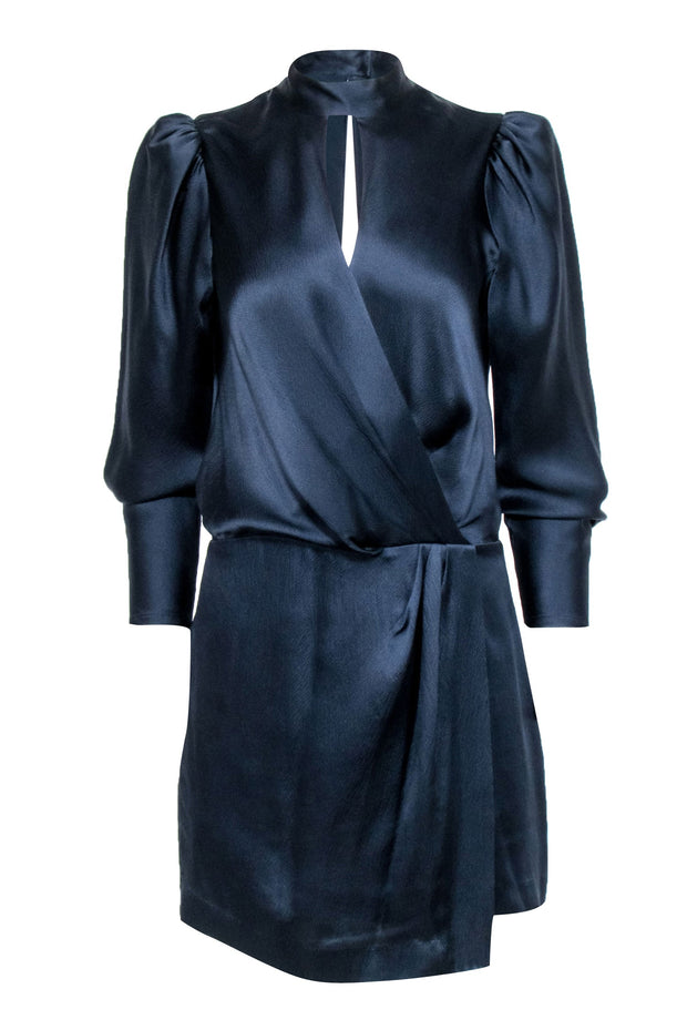 Current Boutique-Frame - Navy Silk Faux Wrap Dress Sz S
