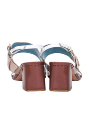Current Boutique-Frances Valentine - Tan, Beige, & Brown Patent Leather Strappy Sandals Sz 7.5
