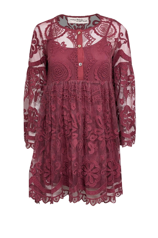 Current Boutique-Free People - Dark Rose Pink Lace Dress Sz XS