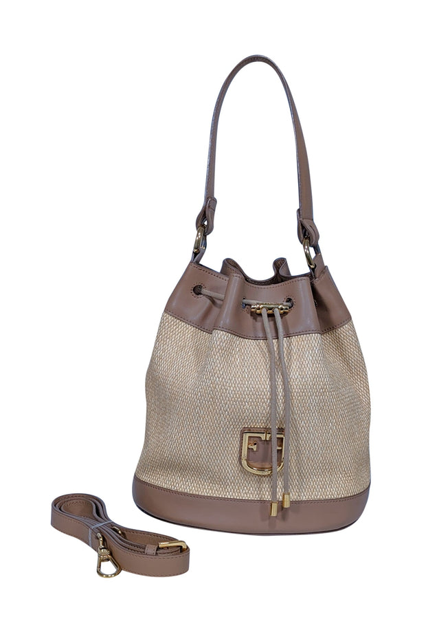 Current Boutique-Furla - Beige Raffia Bucket Bag w/ Genuine Leather Trims