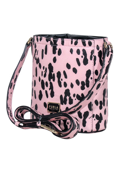 Current Boutique-Furla - Light Pink & Black Spotted Genuine Leather Bucket Bag