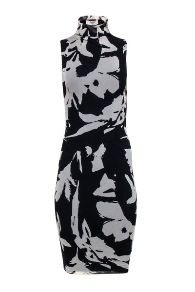 Current Boutique-Fuzzi - Black & Cream Print Mock Neck Fitted Dress Sz XS