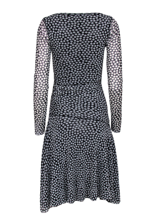 Current Boutique-Fuzzi - Black & White Polka Dot Midi Dress w/ Ruching Sz S