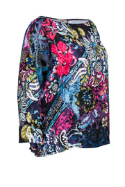 Current Boutique-Fuzzi - Black w/ Multicolor Floral Print Drawstring Top Sz M