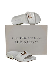 Current Boutique-Gabriela Hearst - Ivory Leather Slide Sandals w/ Gold Buckle Detail Sz 5