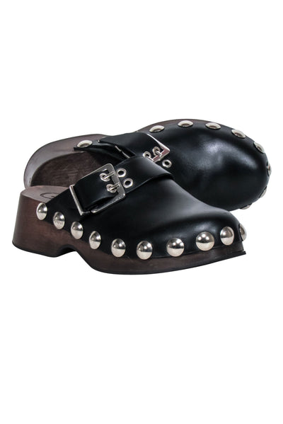 Current Boutique-Ganni - Black Leather Clogs w/ Silver Round Studs Sz 6