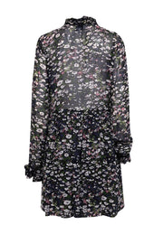 Current Boutique-Ganni - Black Multicolor Floral Print w/ Neck Tie Long Sleeve Dress Sz 2