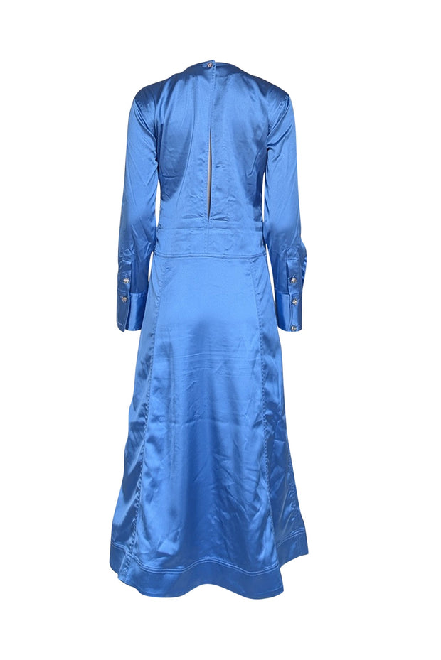 Current Boutique-Ganni - Blue Satin Keyhole Back Midi Formal Dress Sz 4