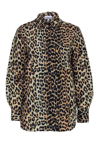 Current Boutique-Ganni - Brown & Black Leopard Print Button Front Shirt Sz 6