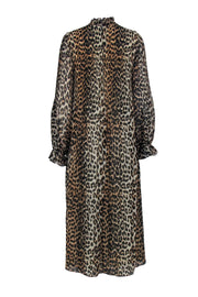 Current Boutique-Ganni - Brown & Black Leopard Print Pleated Maxi Dress Sz M